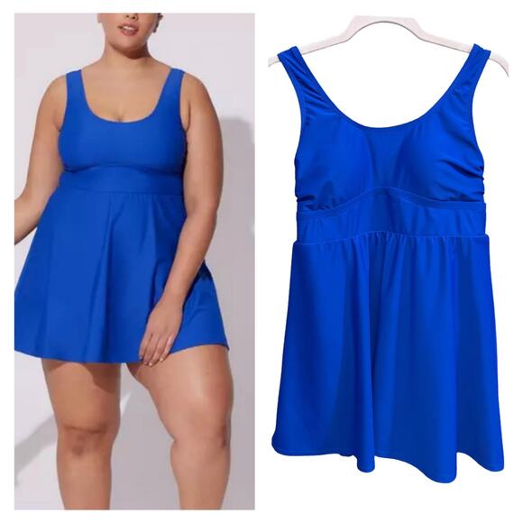 New Torrid 00 (size 10) Long Length Electric Blue Wire‎ Free Swim Dress Swimsuit - Picture 1 of 3